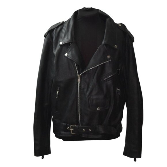 Echtes Leder Other - Vintage Echtes Leder Black Leather Biker Motorcycle Jacket Mens 48 Zip Out Liner